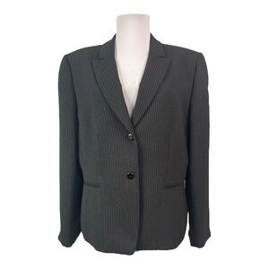 Tahari Women's Petite 16 16P Suit Blazer Jacket Black White Striped Lined L/S